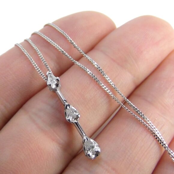 0.23ctw Diamond 10K Gold Infinity Teardrop 3 stone Chain Necklace - Picture 4 of 8